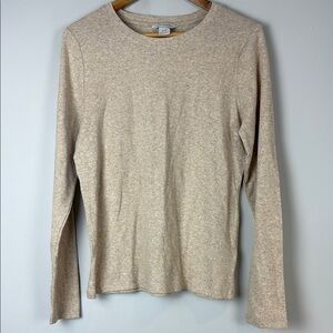 Club Monaco Ribbed Cream Fitted Long Sleeve Tee Size Extra Large